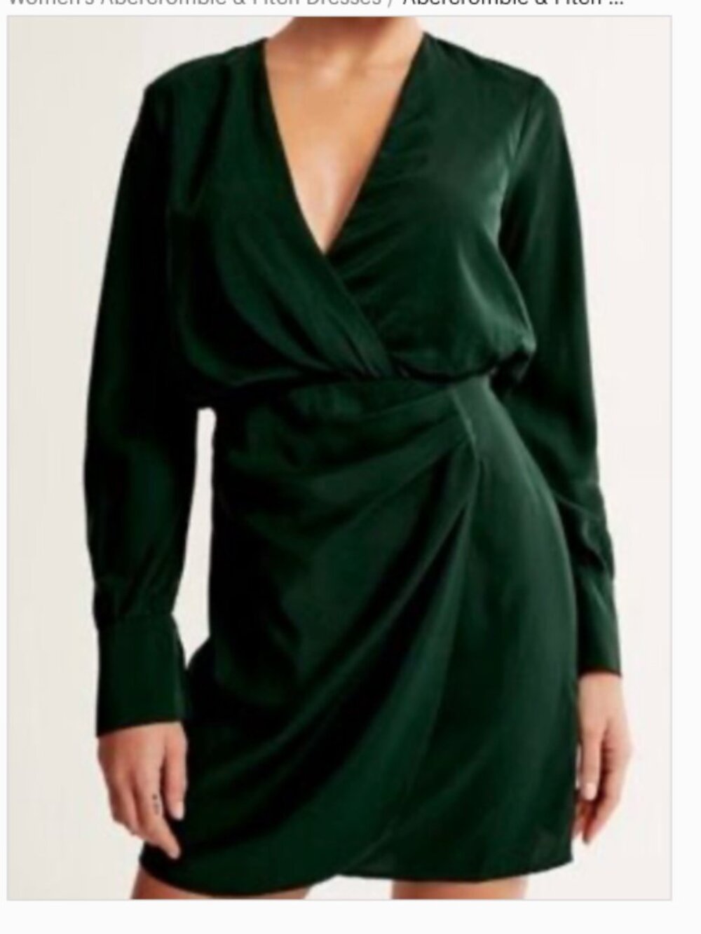 Abercrombie & Fitch Forest Green Wrap-Front Satin Mini Dress Size Small NWT
